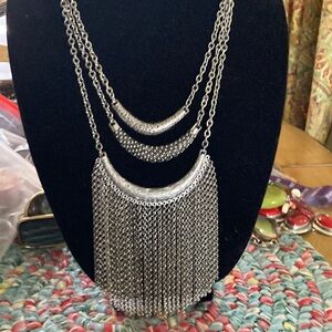 Chico’s Silver tone Chain Fringe Necklace